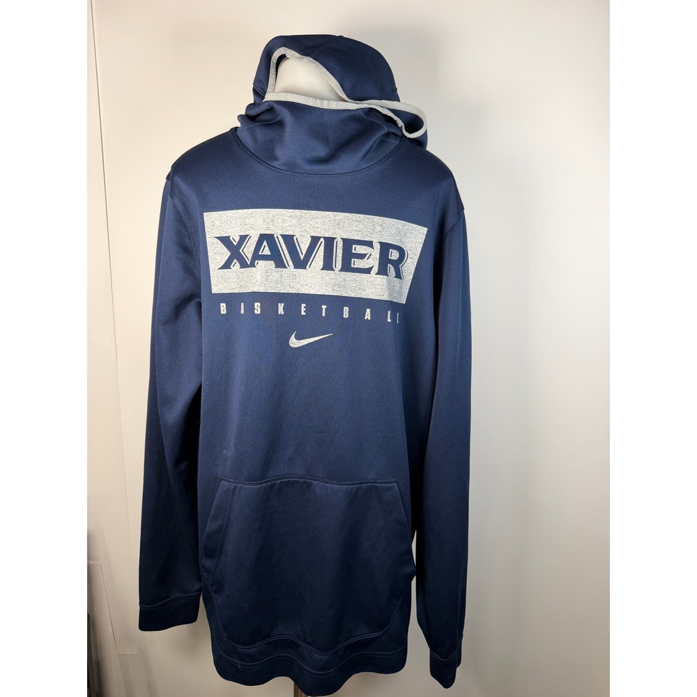 Nike Xavier Basketball Hoodie Mens Large Tall LT Navy Blue Performance Pullover